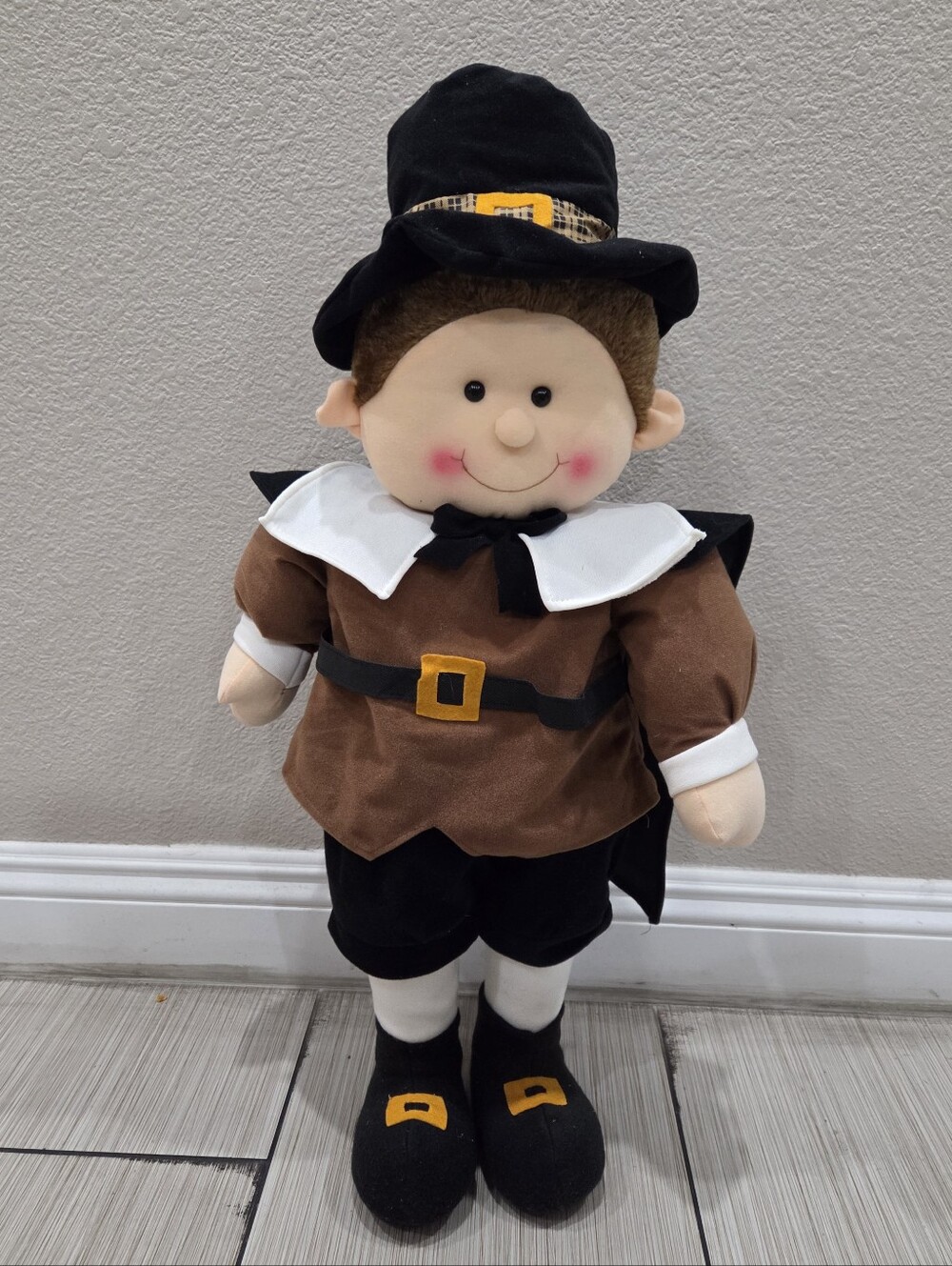 Large Thanksgiving Pilgrim Boy Plush Doll Seasonal Home Decor 3Ft Porch Greeter